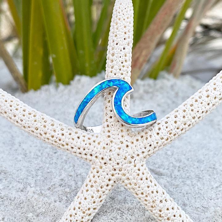 Wellenring aus Silber mit Opal