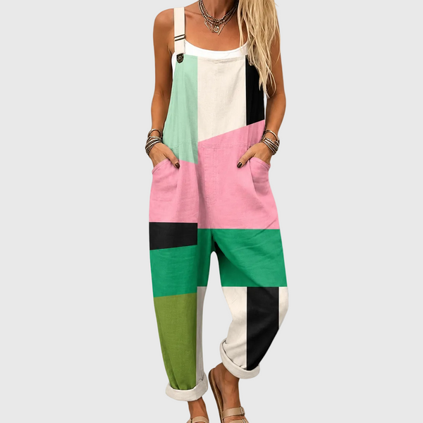 Mehak kombinezon color block v modernem slogu