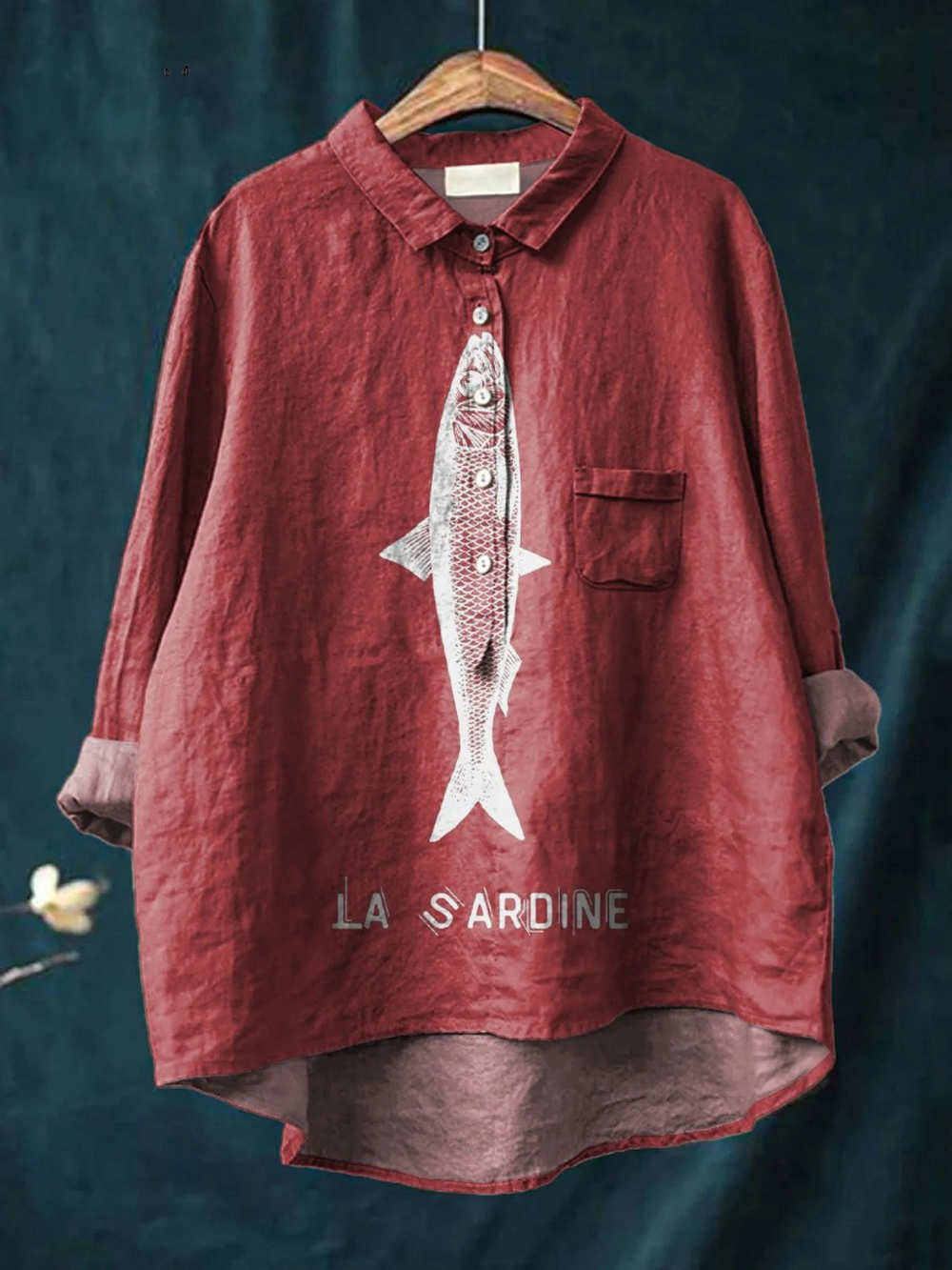 Sofia - Camisa Casual com Design de Sardinha