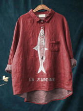 Sofia - Camisa Casual com Design de Sardinha