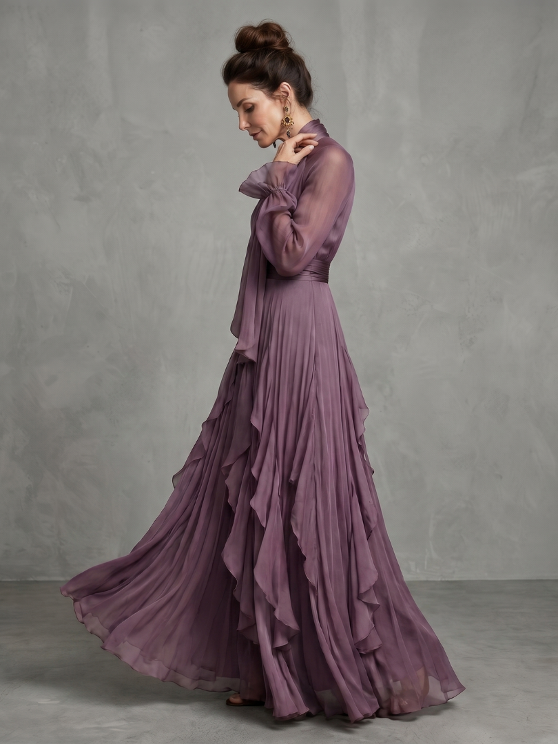 Glória | Vestido Comprido em Camadas com Laço ao Pescoço