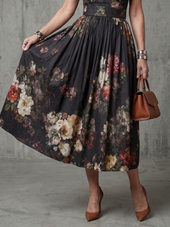 Carlota | Vestido Midi Floral de Gola Alta com Abertura