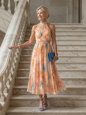Corina | Vestido Midi Fluido com Decote Halter