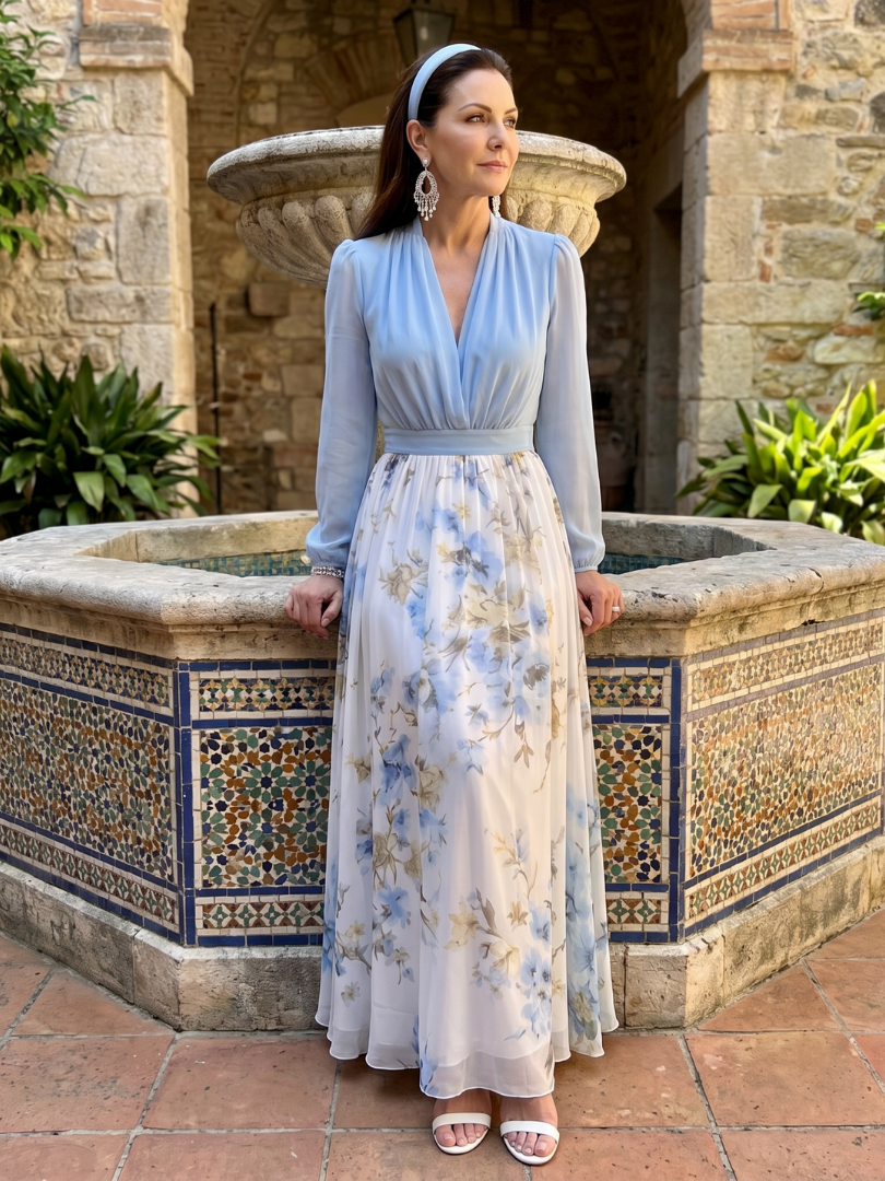 Coralina | Vestido Comprido Florido com Decote em V