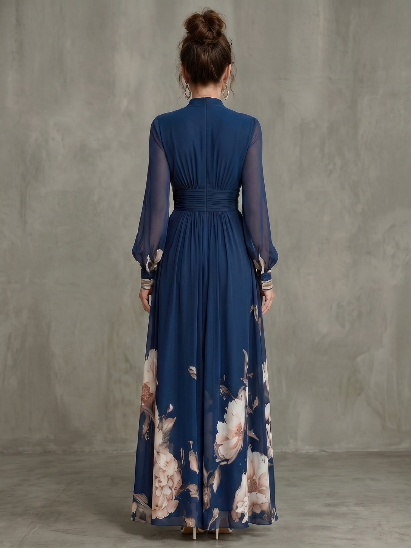 Dalila | Vestido Comprido Plissado com Barra Floral