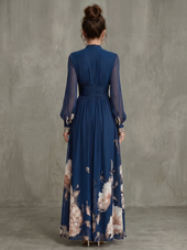 Dalila | Vestido Comprido Plissado com Barra Floral