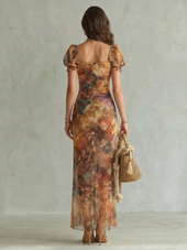 Liliana | Vestido Midi Franzido com Mangas de Folhos