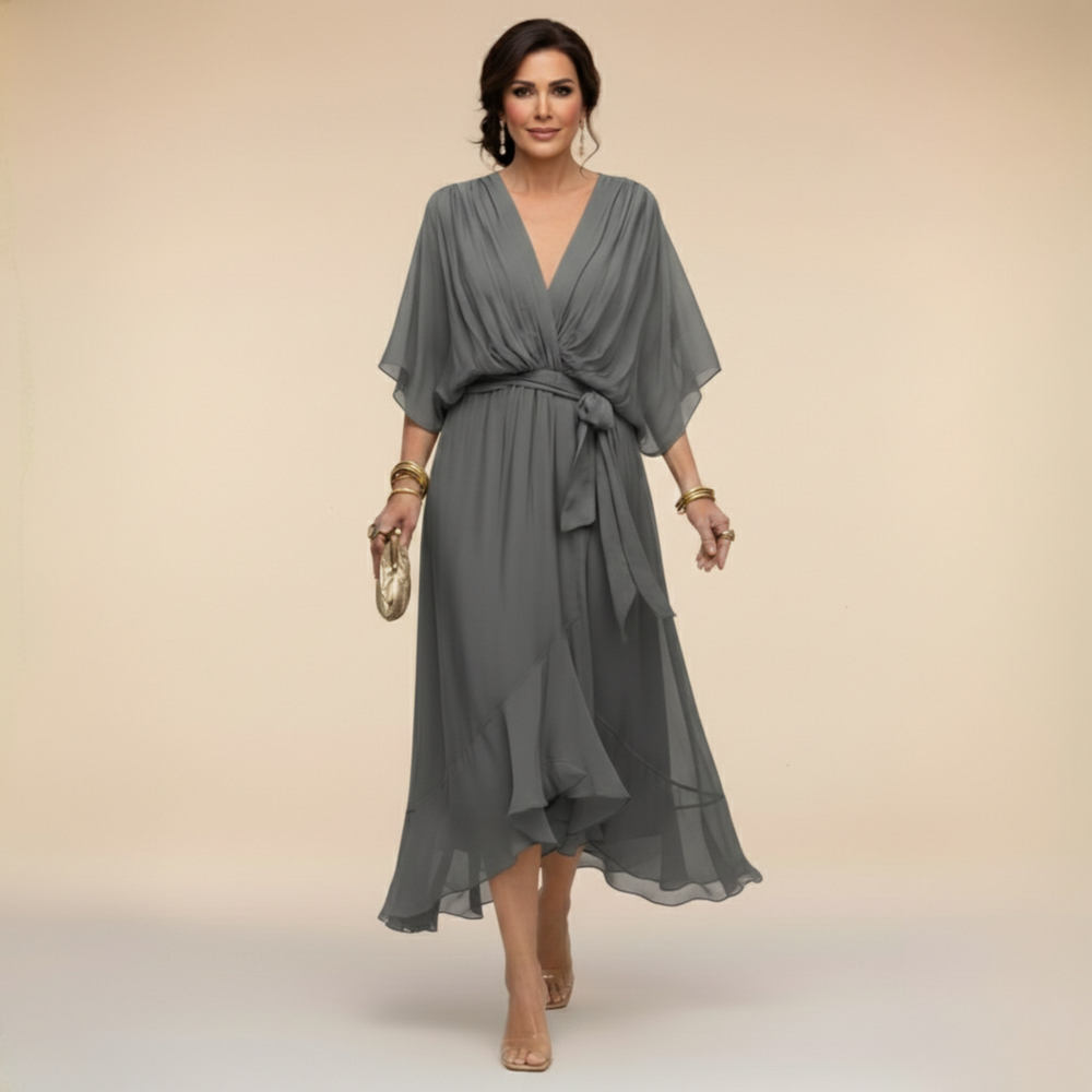 Mónica - Vestido de chiffon com decote em V