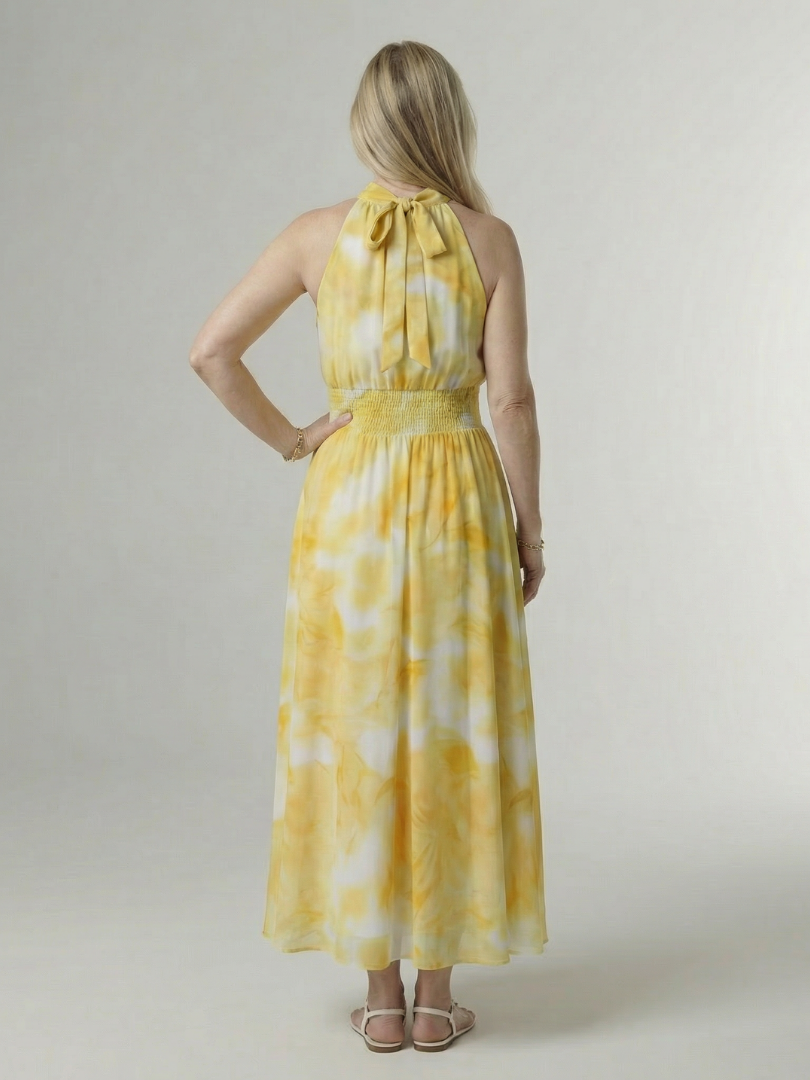 Fátima | Vestido Midi Franzido com Decote Halter