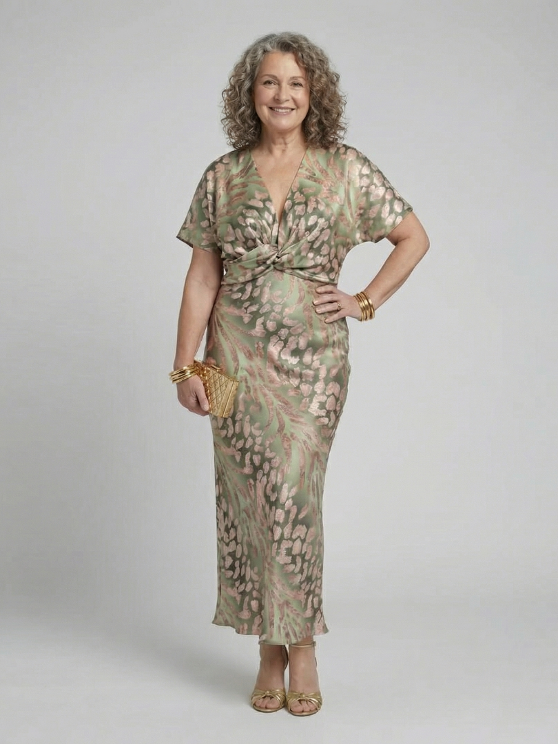 Marta | Vestido Midi Estampado com Torção na Cintura