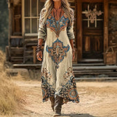 Maria - Vestido Casual de Manga Longa com Inspiração Vintage