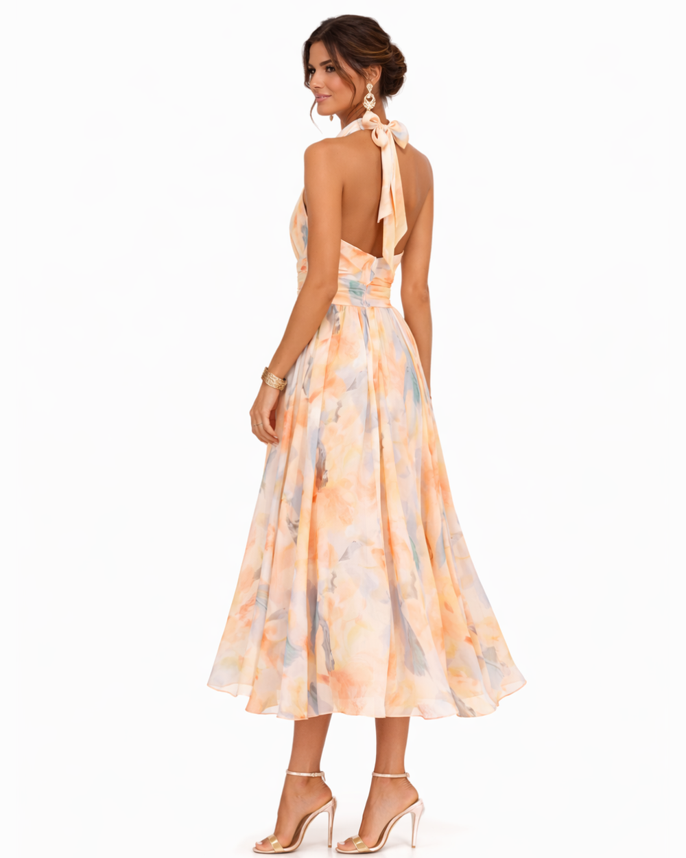 Áurea | Vestido Comprido Halter com Estampado Aguarela