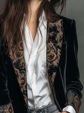 Clara | Blazer Ajustado com Estampado Barroco Preto