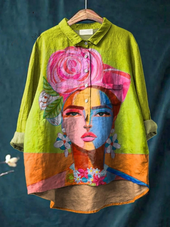 Âmbar - Camiseta Casual Impressa com Retrato de Freda em Pintura a Óleo