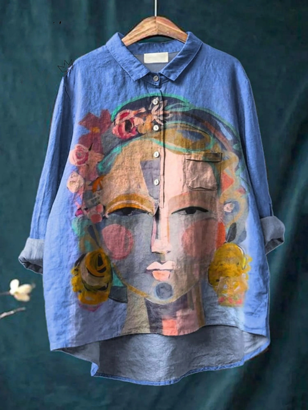 Âmbar - Camiseta Casual Impressa com Retrato de Freda em Pintura a Óleo