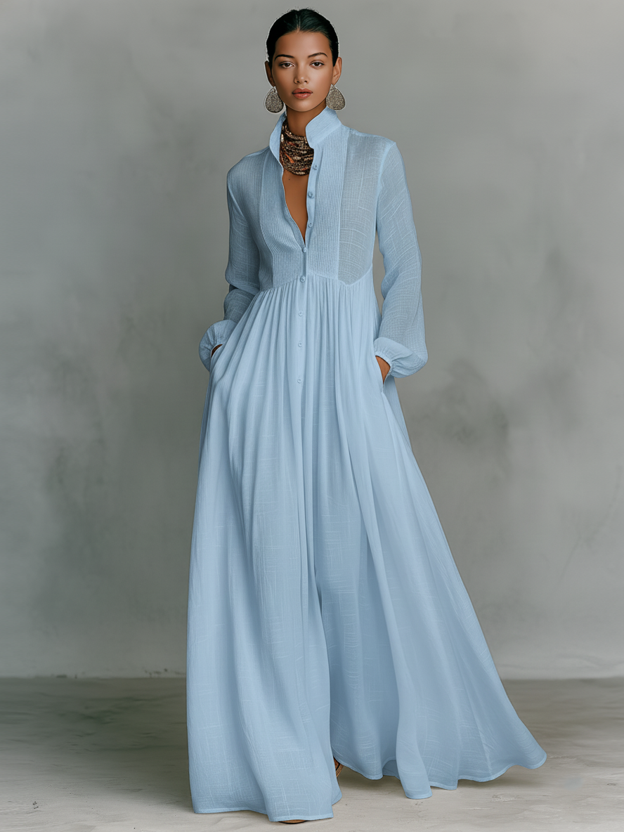Liana - Vestido maxi minimalista de algodão e linho