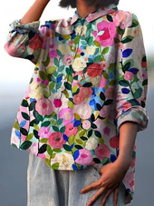 Lea - Camisa Casual Impressa com Flores Coloridas da Primavera