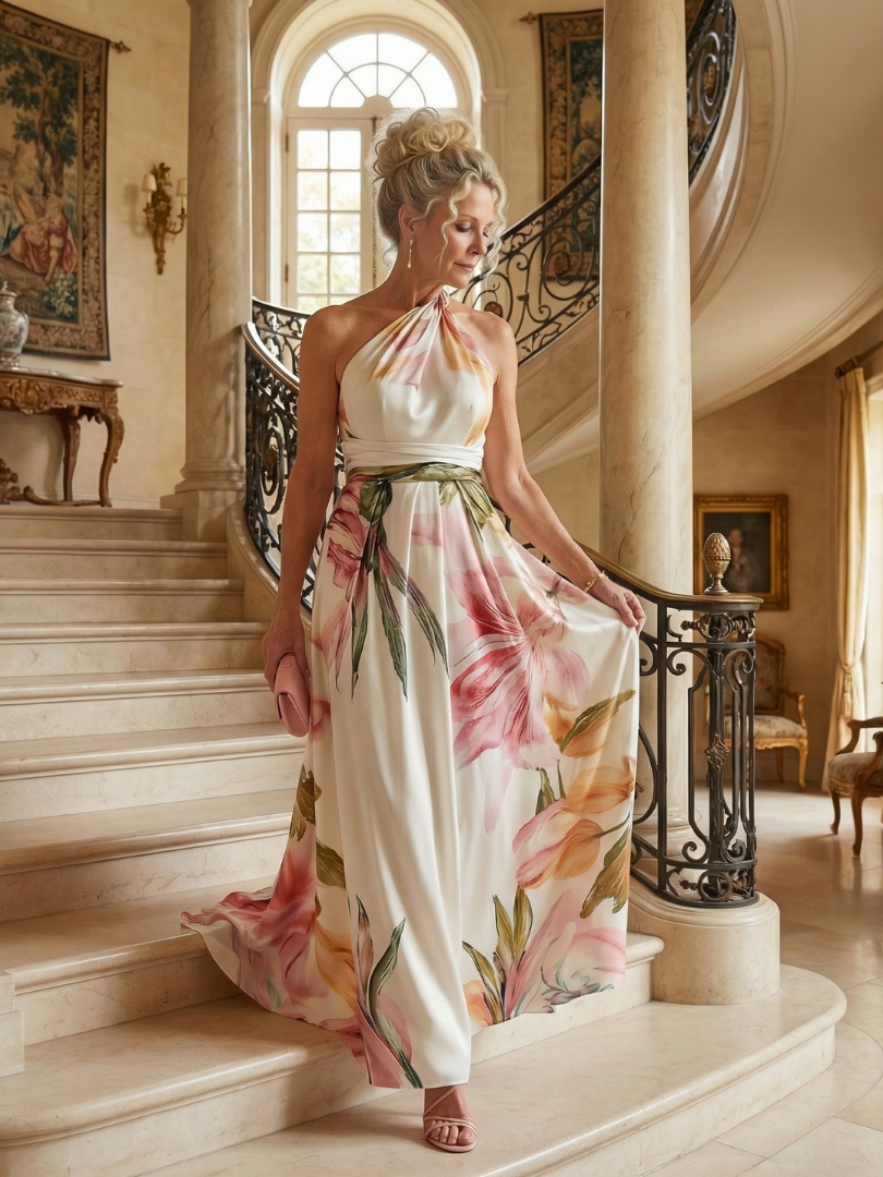 Antónia | Vestido Comprido Floral com Decote Halter