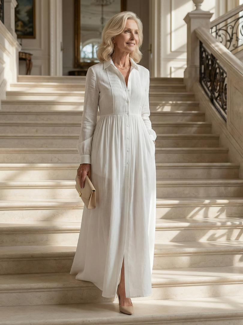 Amélia | Vestido Comprido Elegante com Nervuras