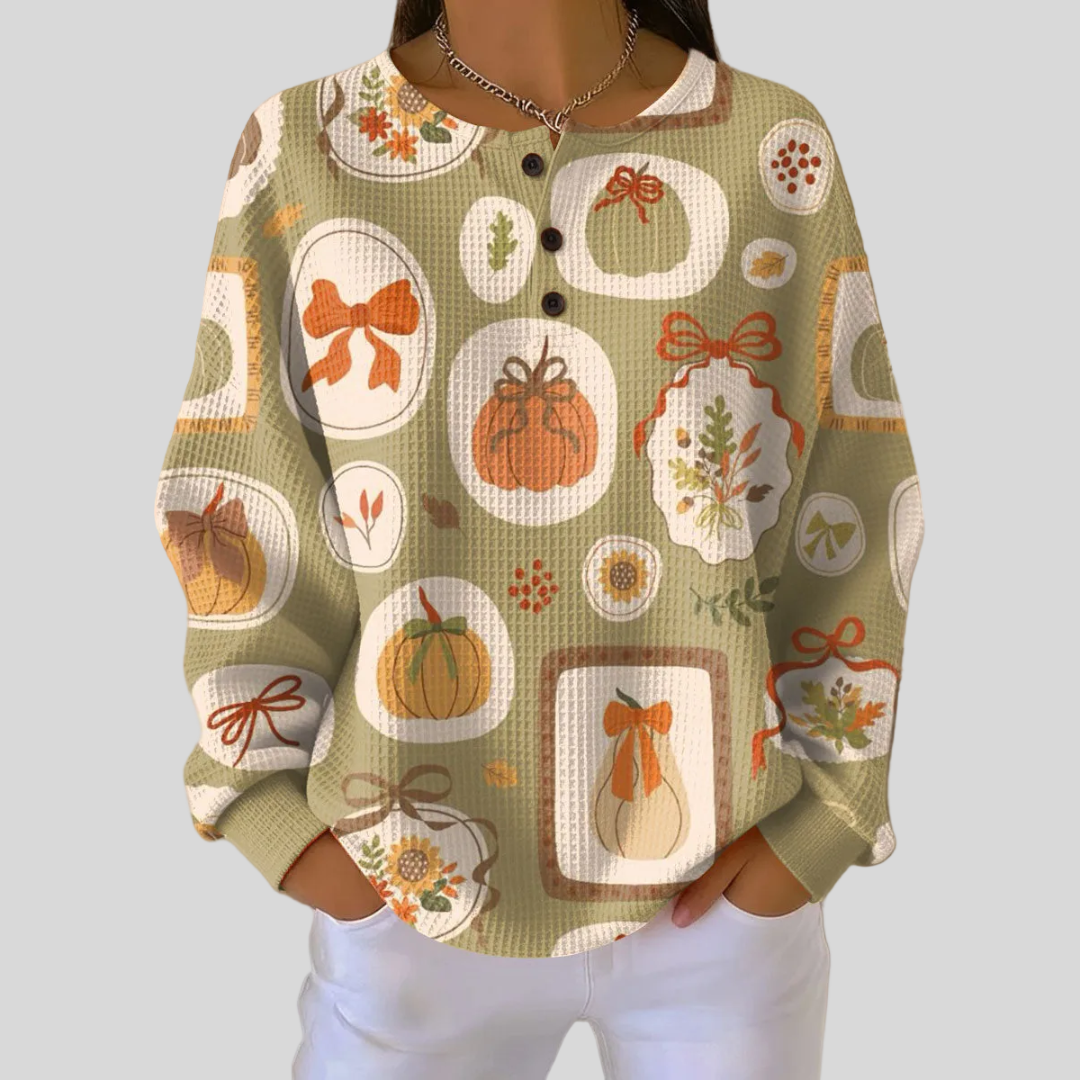 Teresa | Sweatshirt Outonal com Abóboras e Botões