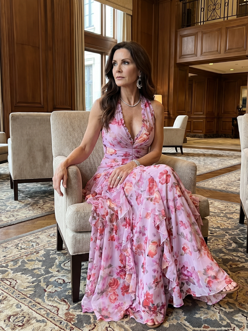 Florinda | Vestido Floral Comprido de Alças ao Pescoço