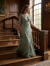 Rosalina | Vestido Comprido Floral com Decote em V