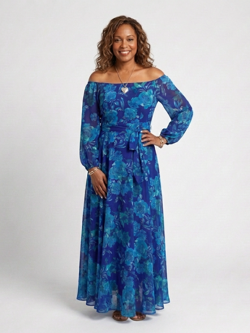 Judite | Vestido Comprido Floral com Ombros Descobertos