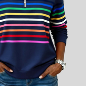 Carolina | Sweatshirt às Riscas com Meio Fecho