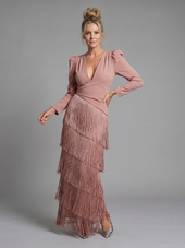 Madalena | Vestido Midi de Manga Comprida com Franjas