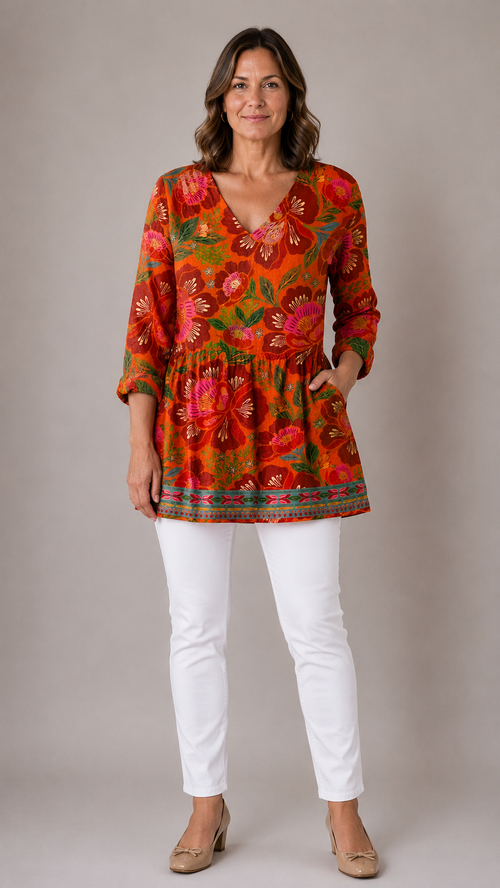 PRISCILLA | Dolga bluza z V-izrezom