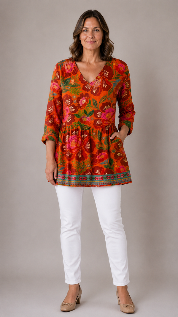 PRISCILLA | Dolga bluza z V-izrezom