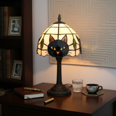 Mariana | Candeeiro com Abajur Creme e Gato Preto
