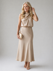 Emanuela | Vestido Comprido Drapeado com Decote Halter