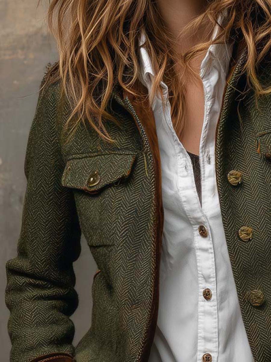 Margarida | Blazer Vintage em Espinha com Debruns Contrastantes