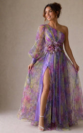 Odete | Vestido de Gala Floral de Um Ombro