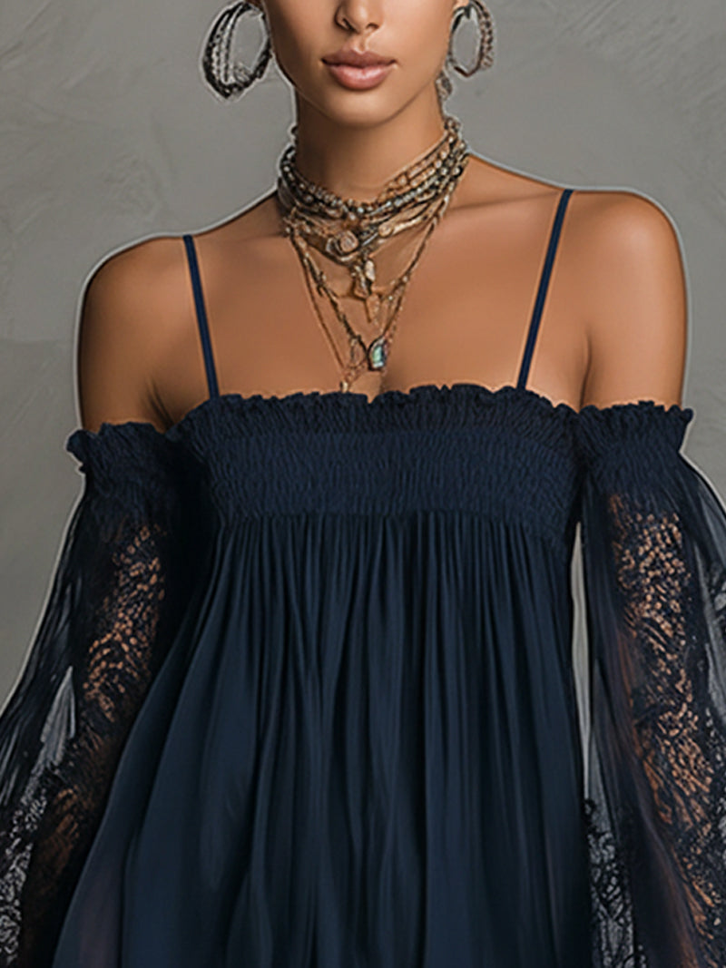 Nádia - Vestido mini com ombros à mostra e renda