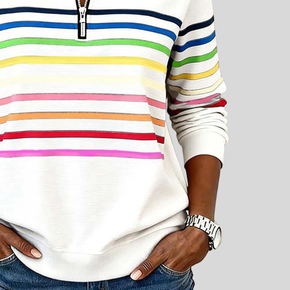 Carolina | Sweatshirt às Riscas com Meio Fecho