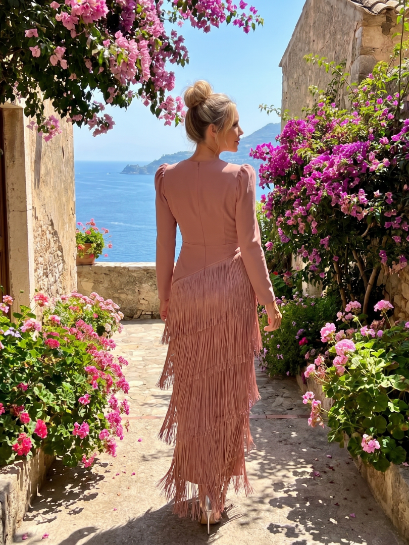 Madalena | Vestido Midi de Manga Comprida com Franjas