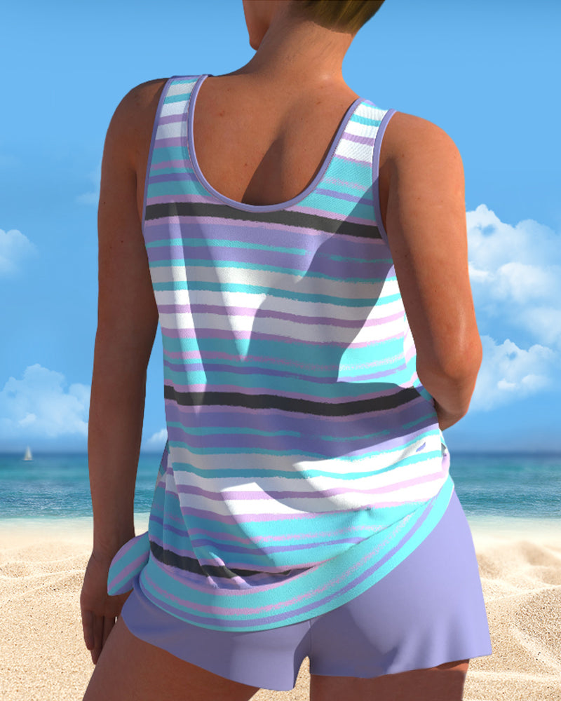 Noémia - Tankini com decote em U e design riscado