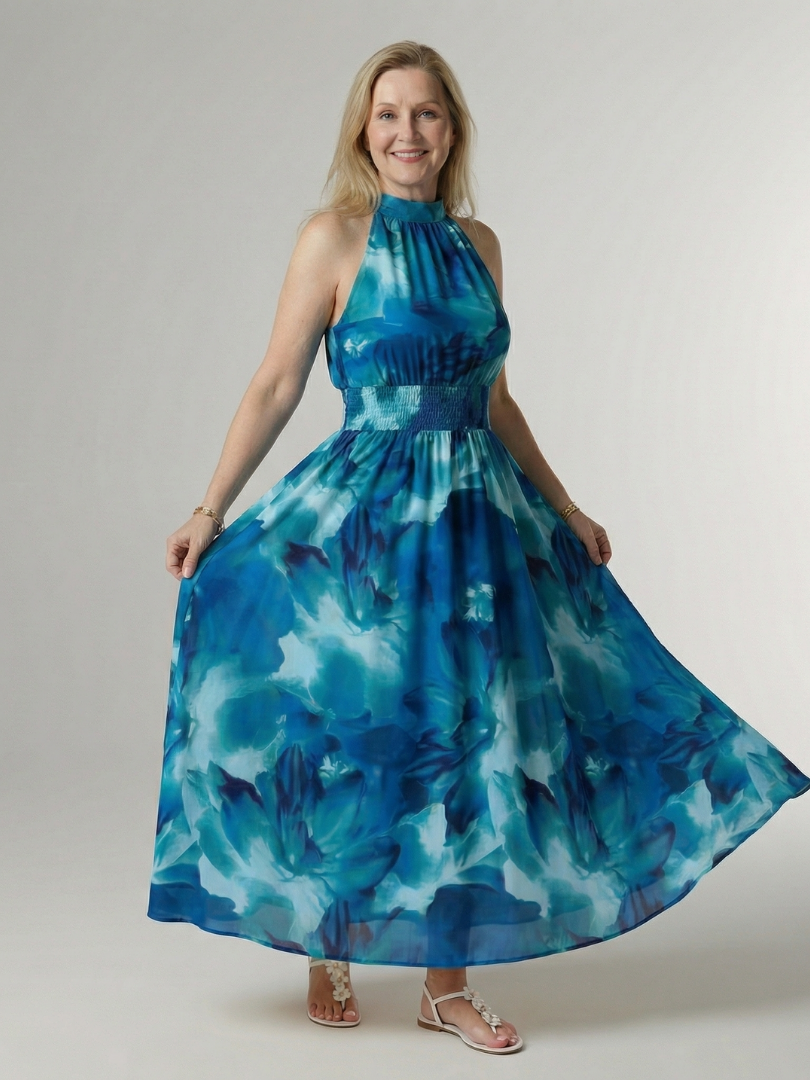 Fátima | Vestido Midi Franzido com Decote Halter