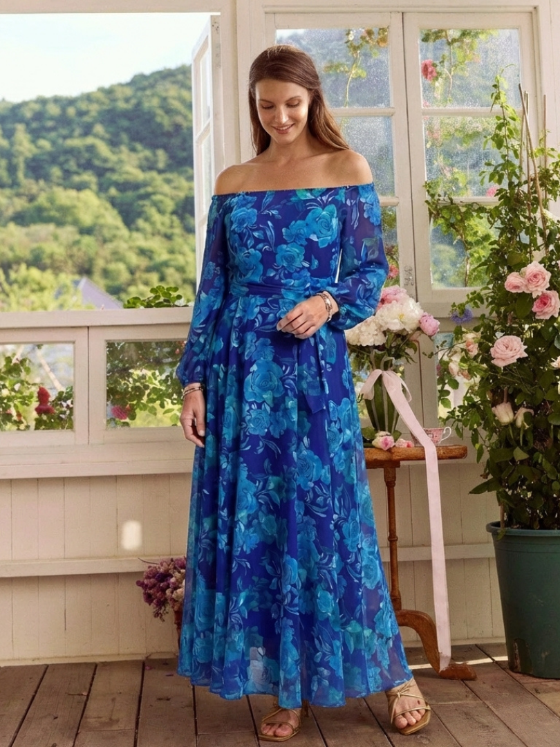 Judite | Vestido Comprido Floral com Ombros Descobertos