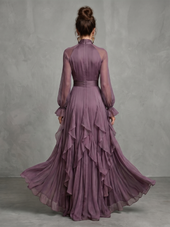 Glória | Vestido Comprido em Camadas com Laço ao Pescoço