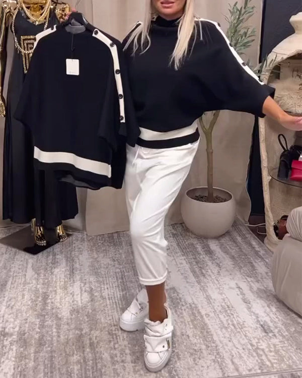 Camisola Abotoada com Blocos de Cor