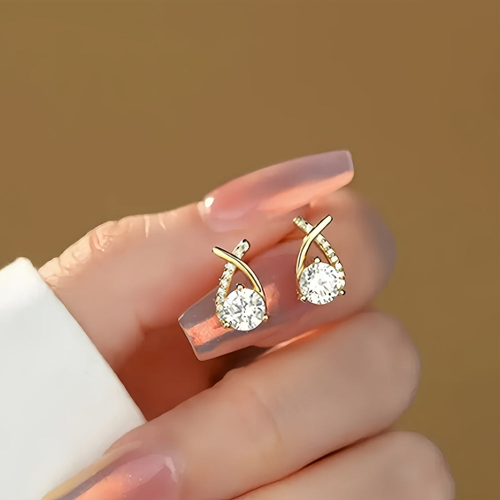 Goldene Kreuz Zirkonia Stecker Ohrringe