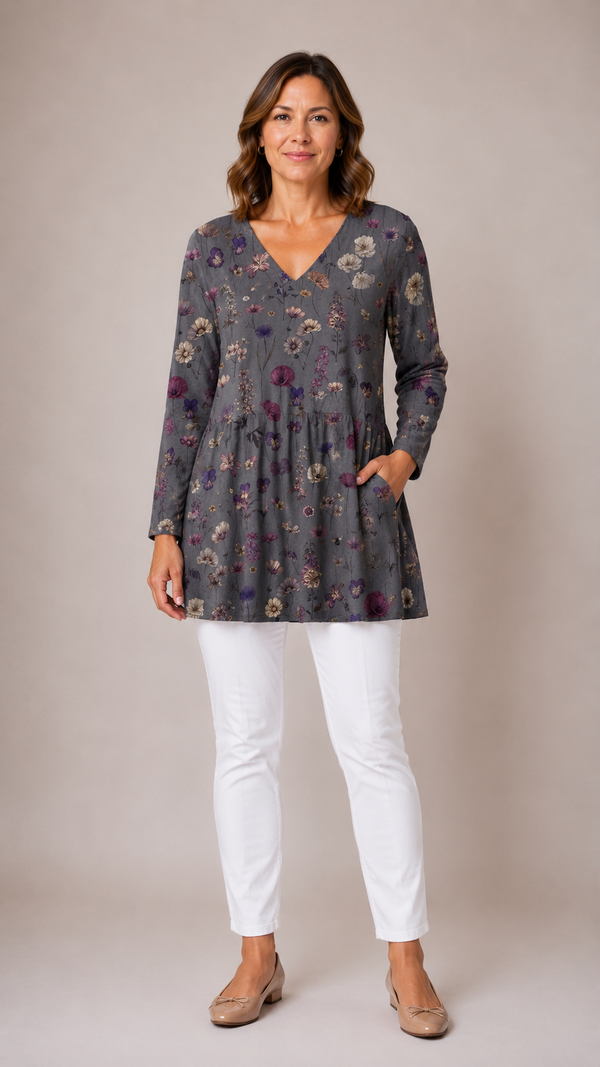 ADDISON | Dolga bluza z V-izrezom