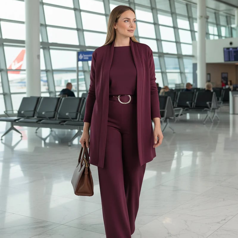 Teresa | Conjunto 3 Peças com Casaco de Malha Comprido, Top e Calça