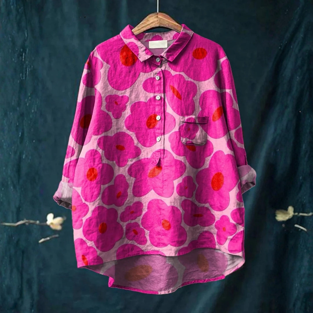 Mia - Camisa Casual com Padrão Floral em Rosa Vibrante