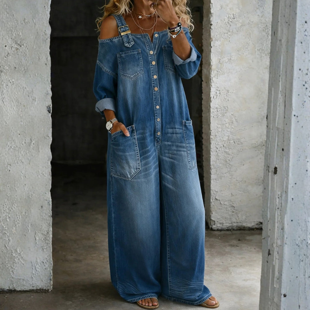Florença - Macacão de Denim com Ombros à Mostra