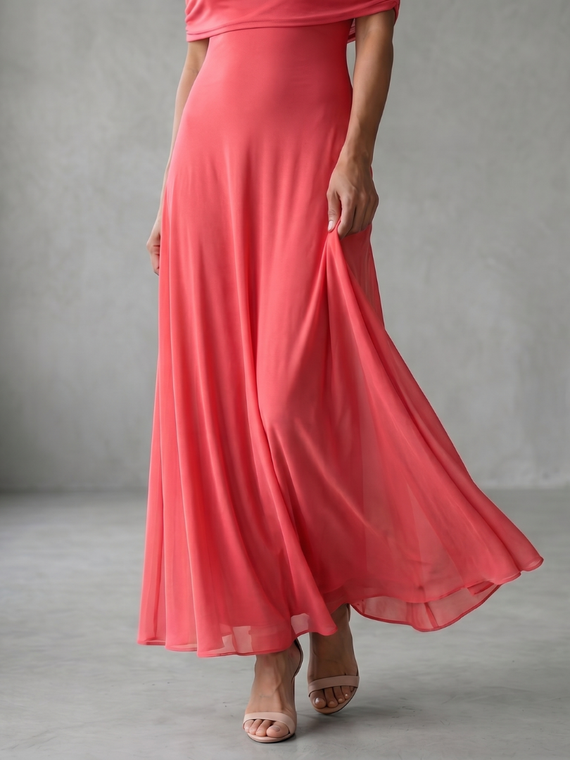 Nélia | Vestido Midi Drapeado com Ombros Descobertos