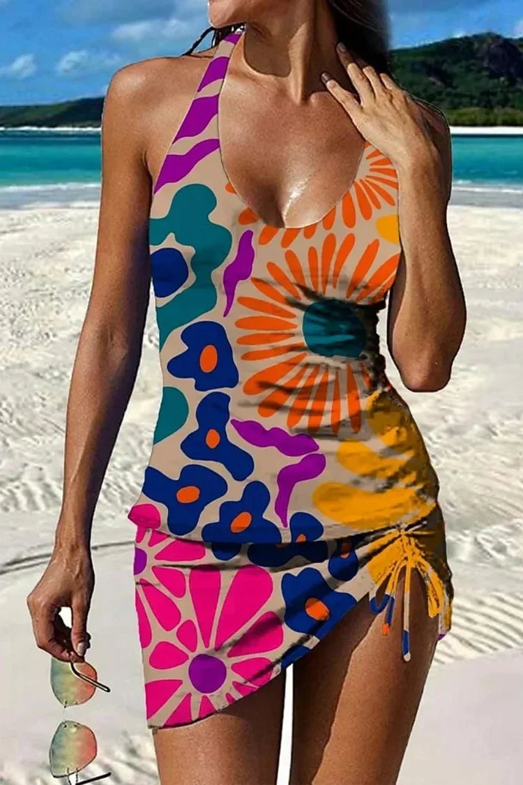 Filipa - Tankini gráfico floral com calções, efeito barriga plana